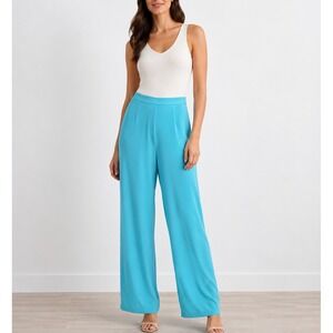 Scott Taylor Collection Silk Pants Women's 14 Aqua Blue Straight Leg NEW